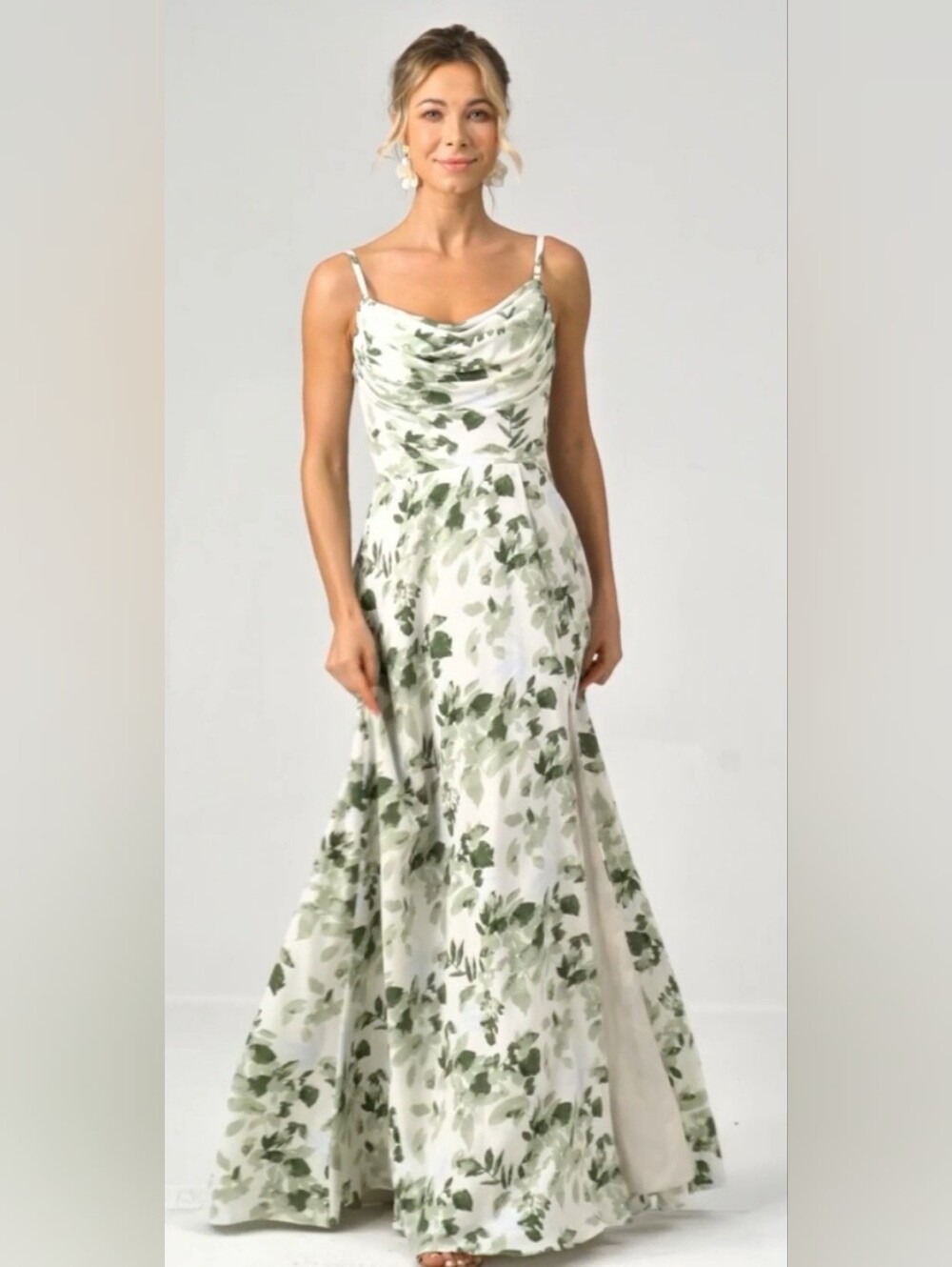 NWT Green White Floral Print Sleeveless Corset Ruched Maxi Dress Size 8